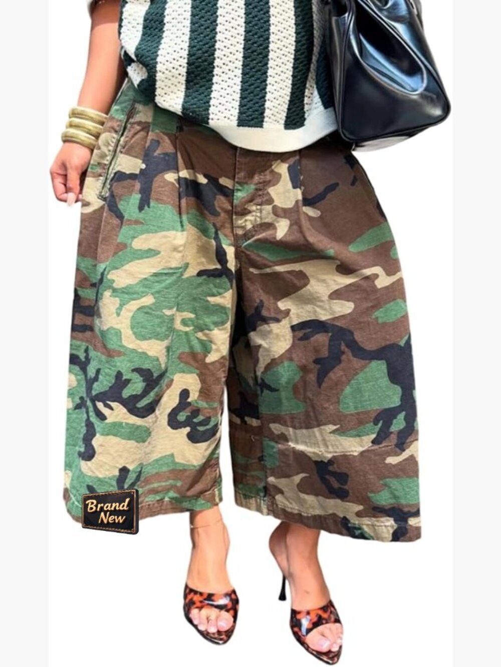 Camo Baggy Cargo Jeans Wide Leg Harem Cropped Denim Pants Plus Size
